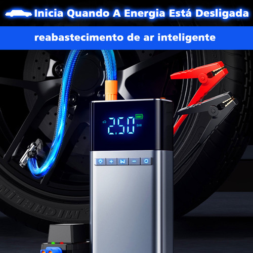 Yonjooz Carregadores De Baterías Bomba Infladora Auxiliar Partida 8000mah Power Bank Energia Móvel Multifuncional Mini Compressor Ar Portatil Bomba De Inflação Portátil Com Luz De Emergência
