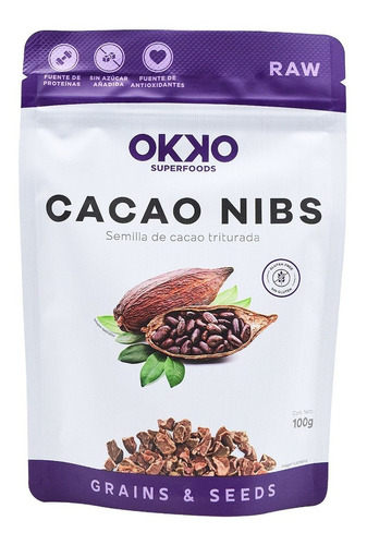 Cacao Nibs Semilla De Cacao Triturada Okko 100% Natural 100g
