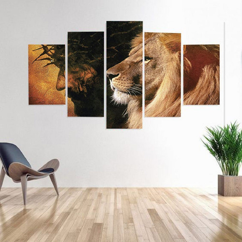 Imagem 2 de 6 de Quadros Decorativos Jesus Leão Da Tribo Mosaico Mdf 115x60cm