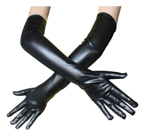 Accesorio De Vestido Largo De Guantes De Charol Sexy Negro