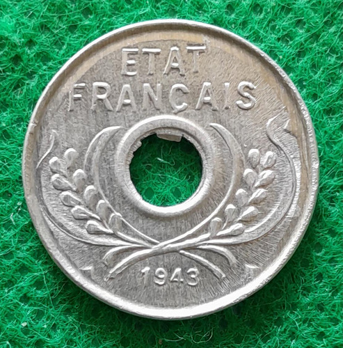 Moneda De 5 Centimos, Indochina, Año 1943. Aluminio.
