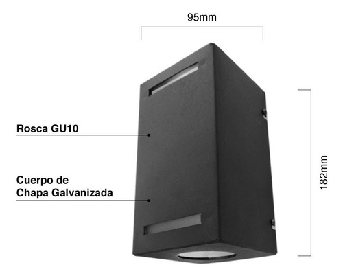 Aplique Pared Exterior Bidireccional Frente De Vidrio Gu10 Chapa Ferrolux