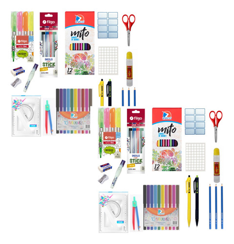 Set Útiles Escolares Primaria Secundaria X 2 Kit Completos 