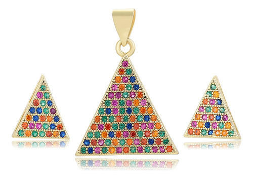 Aretes + Dije Triangulo Oro 14k Lam Colores Juego