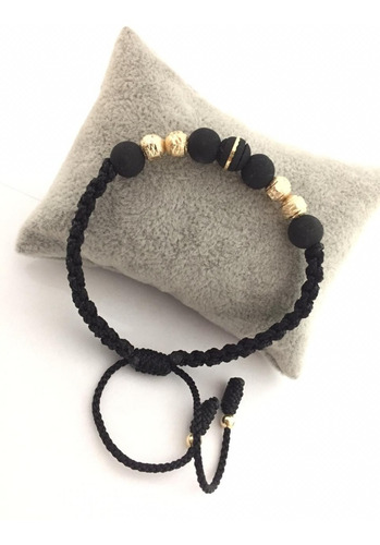 Manilla Neopreno Negro Bola Oro Laminado Oro 18k Artesanal