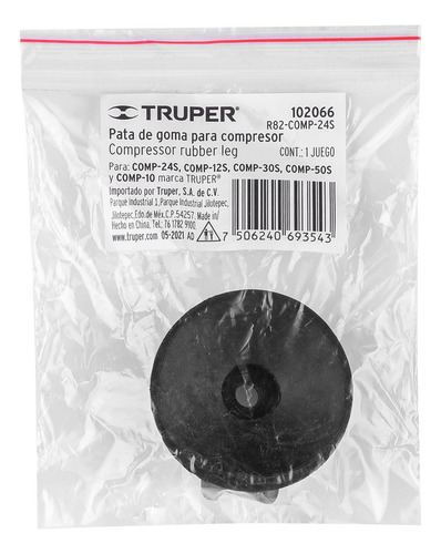 1 Pata De Goma Para Compresores Grupo 7, Truper. 102066