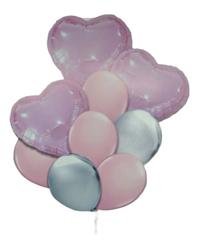 Set 10 Globos Rosa Y Plata 3 Metalizado 7 Latex Apto Helio