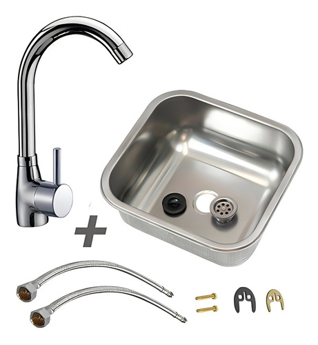 Imagen 1 de 8 de Combo Pileta Bacha 37 X 34 Cm + Griferia Monocomando Cocina