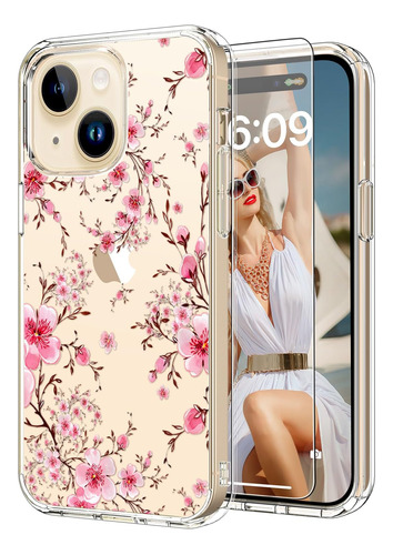 Funda Para iPhone 15 Plus Icedio, Diseño Flores De Peach