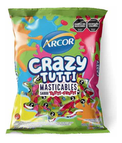 Caramelos Masticables Arcor Crazy Tutti Frutti 800g Sin Tacc