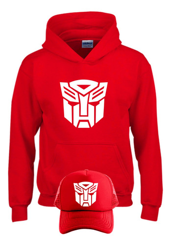 Buzo Transformers Capota, Hoodie Rojo Obsequio Gorra  