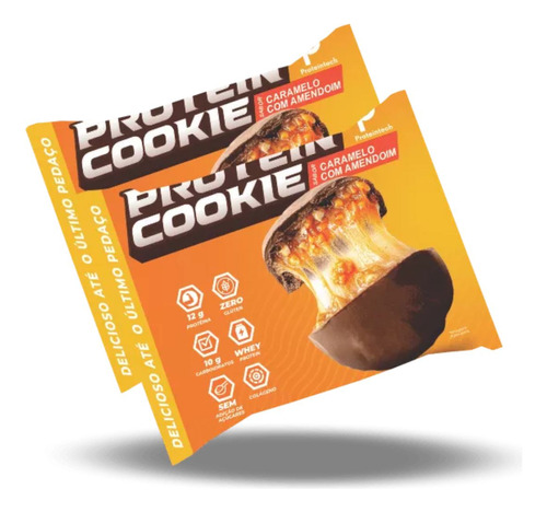 10x Cookie Proteico Proteintech Low Carb Sabor Caramelo Com Amendoim