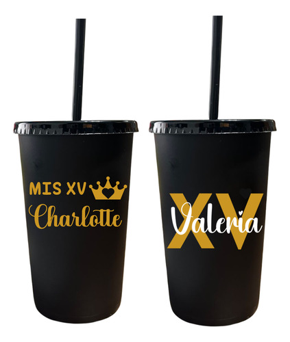 10 Vasos Personalizados, Reusables Xv Años Negro
