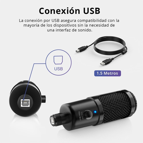 Imagen 5 de 10 de Micrófono Condenser Tripode Youtube Podcast Midiplus Usb750