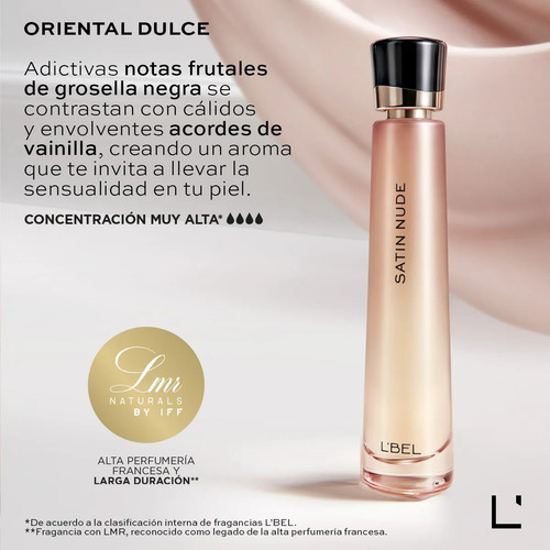 L'bel Satin Nude Perfume Para Mujer De Larga Duración 50ml