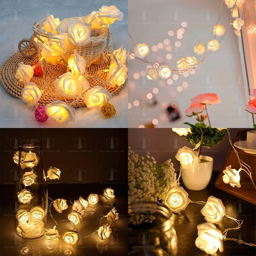 Imagen 4 de 10 de Guirnalda Luces Led 20 Rosas 2.5 Metros 220v Navidad