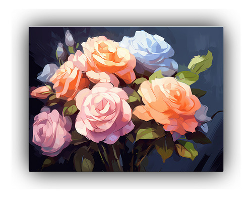 Pintura Digital De Ramo De Rosas En Contraste 75x50cm Flores