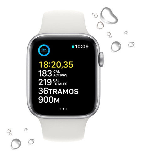 Apple Watch SE GPS - Caja de aluminio plata 44 mm - Correa deportiva blanca - Patrón