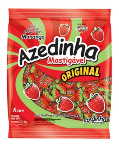 Bala Mastigável Azedinha Morango Icekiss Pacote 500g