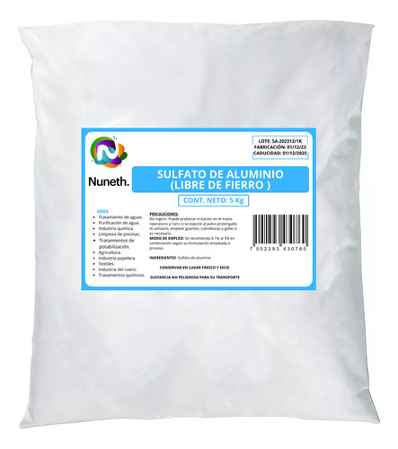 Sulfato De Aluminio Granular Libre De Fierro - 5 Kg