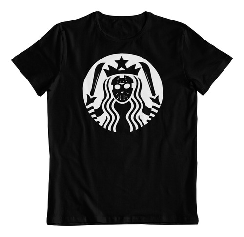 Polera Negra Dtf Algodon Starbucks Viernes 13 Jason Voorhees