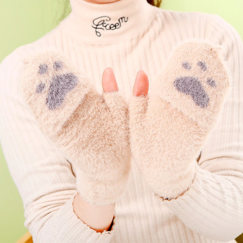 Guantes Gatito Invierno 2 En 1 Sin Dedos Y Con Bolsillo Frío