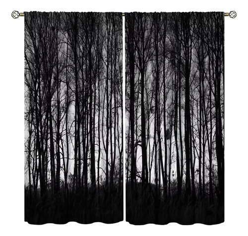 Cortinas Opacas Góticas Bosque Niebla Tratamientos Ventana 4