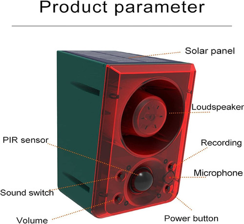 Solar Sound  Light Alarm Motion Sensor 129 Decibels Siren So