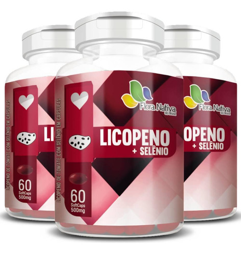 Kit 3x Licopeno Tomate Selênio 500mg 60 Cápsulas Flora