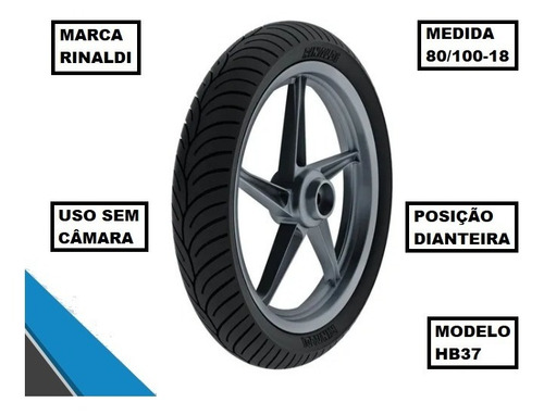 Pneu Rinaldi Dianteiro 80/100-18 Hb37 Factor Ybr 125 K1