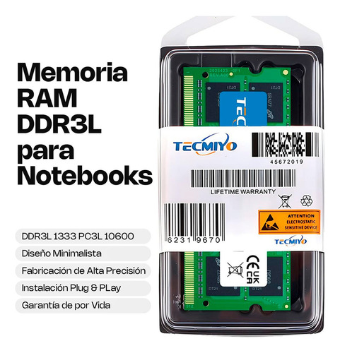 Memoria Ram 4gb Ddr3l 1333 Mhz Para Notebook Sodimm Tecmiyo