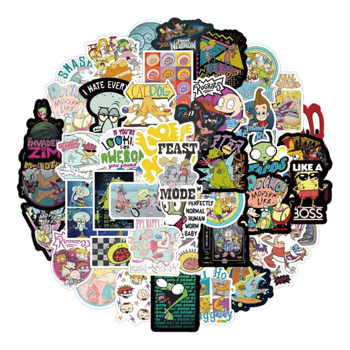 Nickelodeon 50 Calcomanias Stickers Pvc Vs Agua Caricaturas