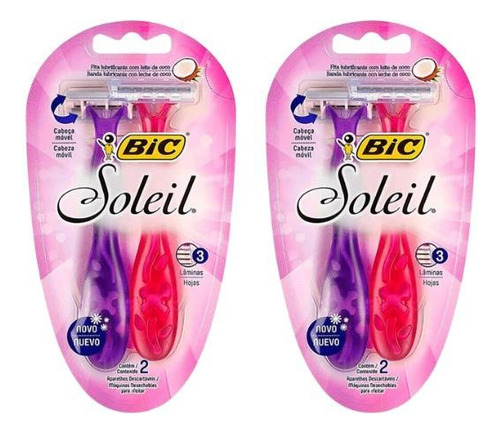 Aparelho De Barbear Bic Soleil Com 2 Rosa /roxo - Kit C/2un