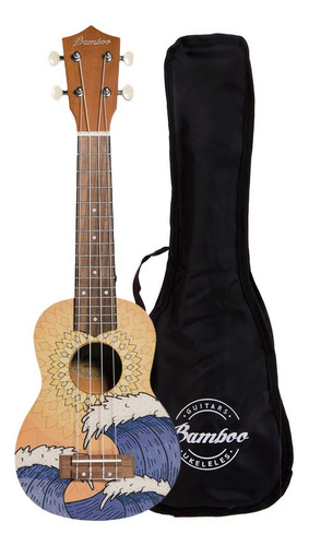 Ukelele Soprano Bamboo Diseño Wave Con Funda Color Marrón Oscuro