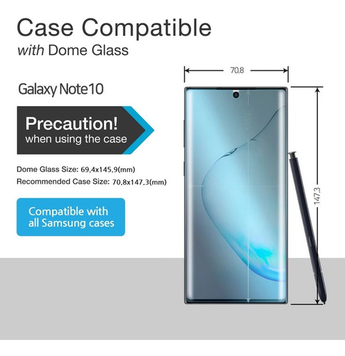Imagen 5 de 7 de Vidrio Templado Samsung Note 10 Plus 10 Whitestone Dome Gla#