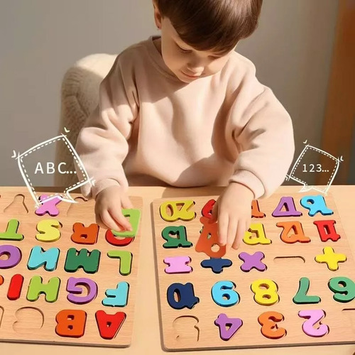 Juego Didactico Madera Numeros Y Abecedario Rompecabezas 2pz