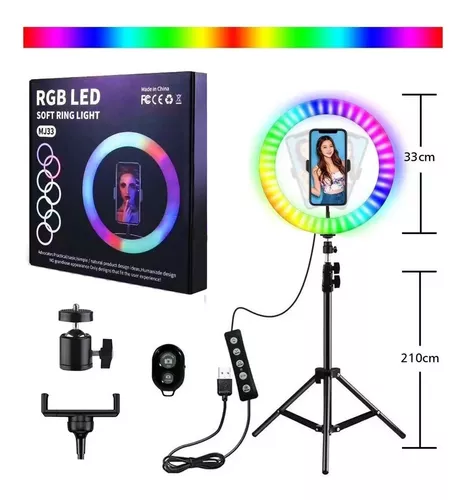 Aro de Luz 33 cm RGB Con Soporte Para Celular Y Tripode 2.10