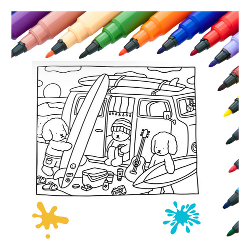 Kit Livro Colorir Urso Bob (azul) Capa Dura + 36 Canetas Touch Ponta Dupla