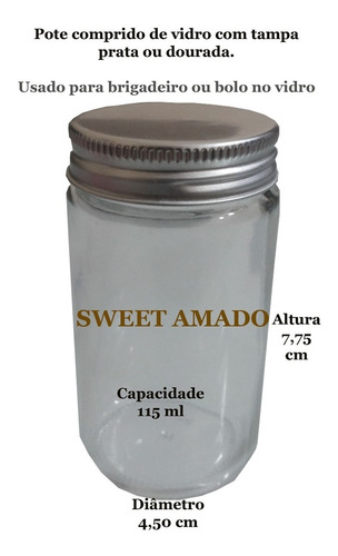 Imagem 2 de 7 de 10 Pote Comprido Vidro Tampa Preta Prata Dourada 100ml