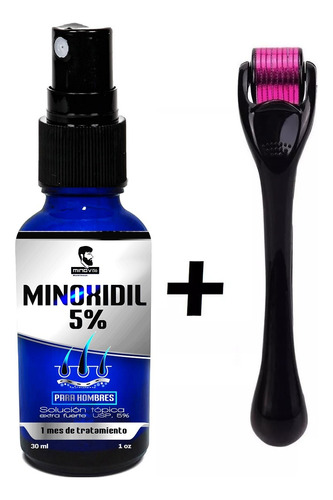 Combo Minoxidil Spray Minov136 Kirklan + Dermaroller Barba