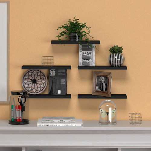 Kit 5 Prateleiras Suspensa Nicho Mdf Tamanho 30cm X 10cm Cor Preto