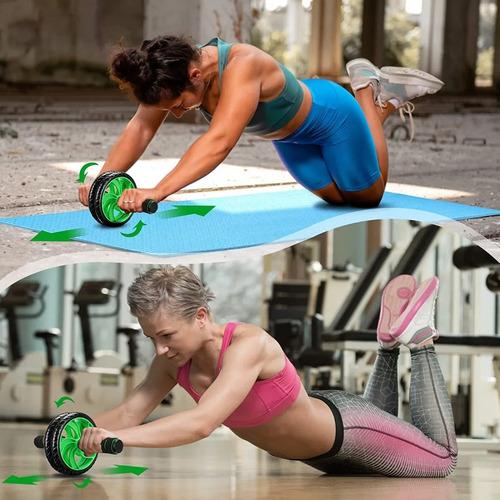 Kit Rueda Abdominal Barras Push-up Cuerda Ejercitado Verde
