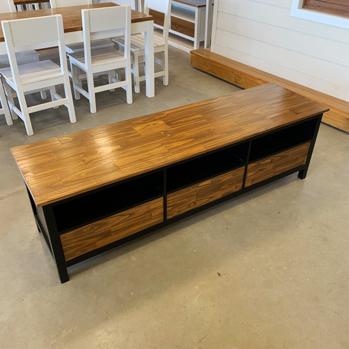 Mesa Rack De Tv Madera Pintada Con Cajones Y Estantes Negro