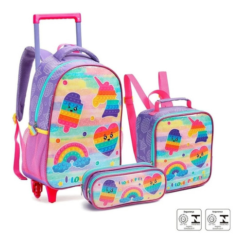 Kit Mochila Infantil Menina Rodinhas E Alças Slime Tie Dye G