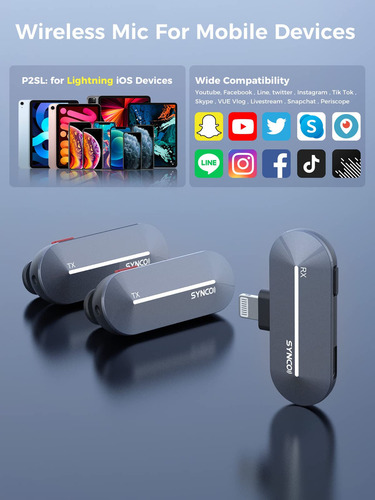 Microfone de lapela sem fio Synco P2l para iPhone
