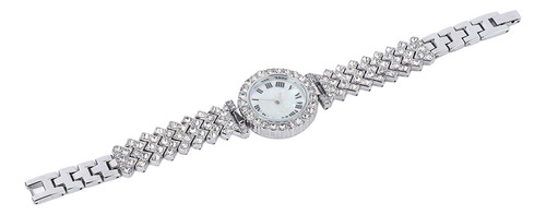 Elegante Conjunto De Reloj Y Pulsera Plateados Con Diamantes