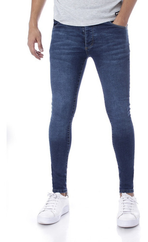 Imagen 2 de 4 de Jean Chupin Azul Localizado Bigotes Hombre No End 35385