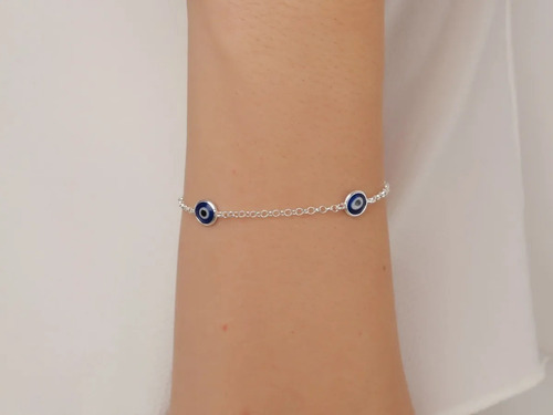 Pulseira Olho Turco Grego Azul 925 Legítima Comprimento 19 Cm Cor Prateado