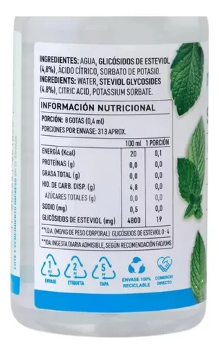 Stevia Liquida 125ml Manare/ Endulzante Sin Calorías