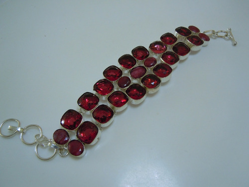 Pulsera Brazalete Bañada En Plata 925 Con Rubelita Y Rubíes